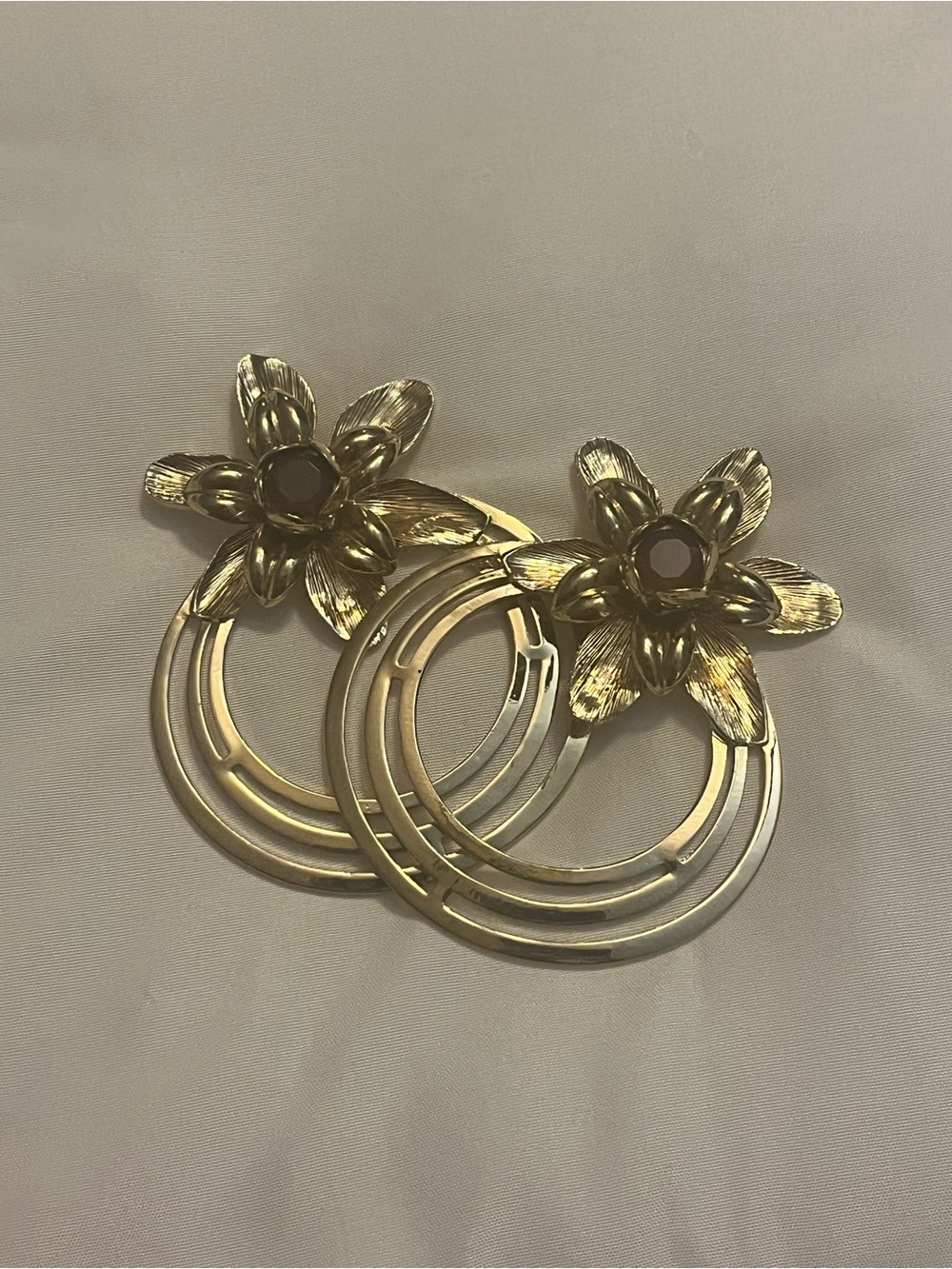 Gold Floral Hoop Earrings with Gem Accent - Women's Jewelry